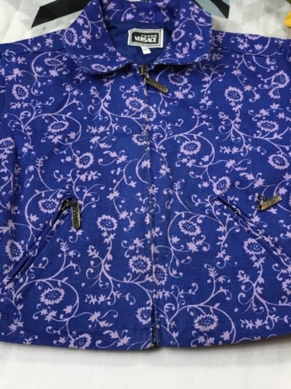 Versace Vintage Kids Blue Floral Jean Satin lined Jacket